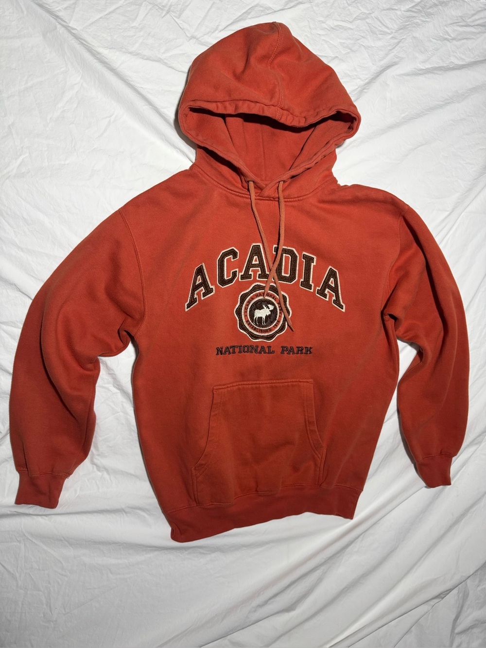Acadia National Park Hoodie “Rust Orange” Size L Unisex Oversized Cotton Blend